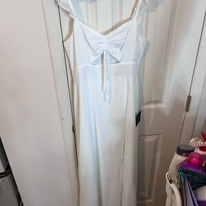 Lulu's White Maxi Dress with Ruffled Spaghetti Straps